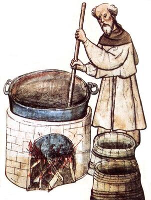 (Cistercian) monk brewing beer